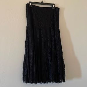 Gorgeous lace tiered boho long skirt black INC International Concepts size 10